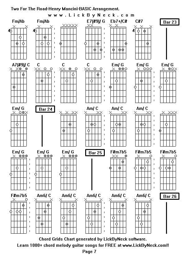 Chord Grids Chart of chord melody fingerstyle guitar song-Two For The Road-Henry Mancini-BASIC Arrangement,generated by LickByNeck software.